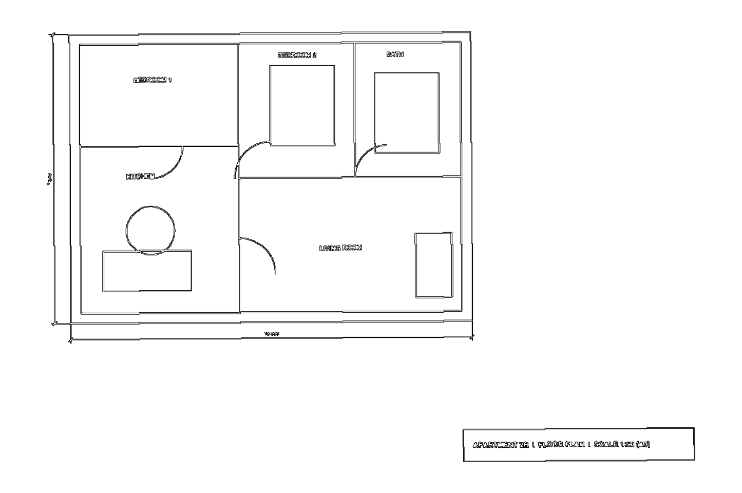 DXF of the traced scanned floor plan, with every wall drawn as a thin outline around the ink